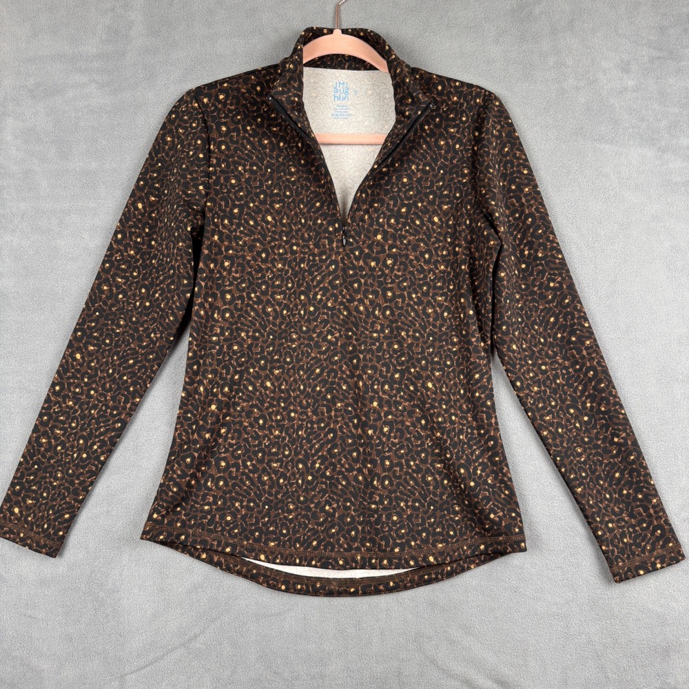 J.McLaughlin Womens Leopard Print Quarter Zip Pullover Top Brown Tan Small
